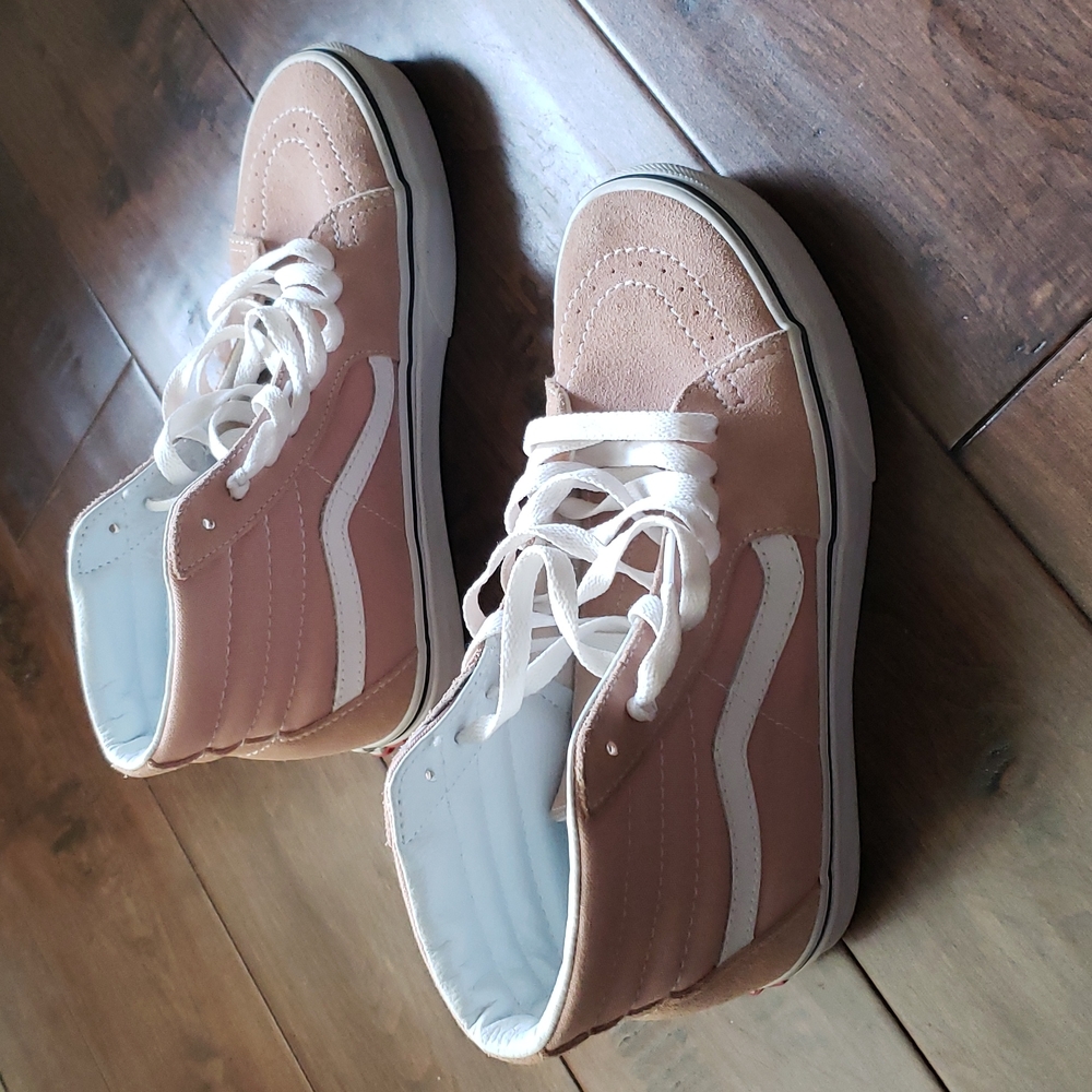 Blush pink Suede & fabric vans high top sneakers ladies 6 men 4.5